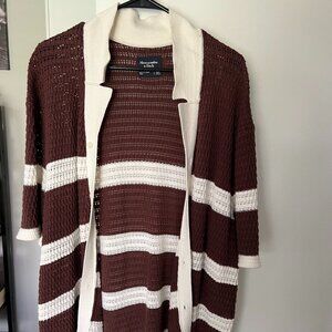Abercrombie & Fitch Brown and White Knit Cardigan Size XXL